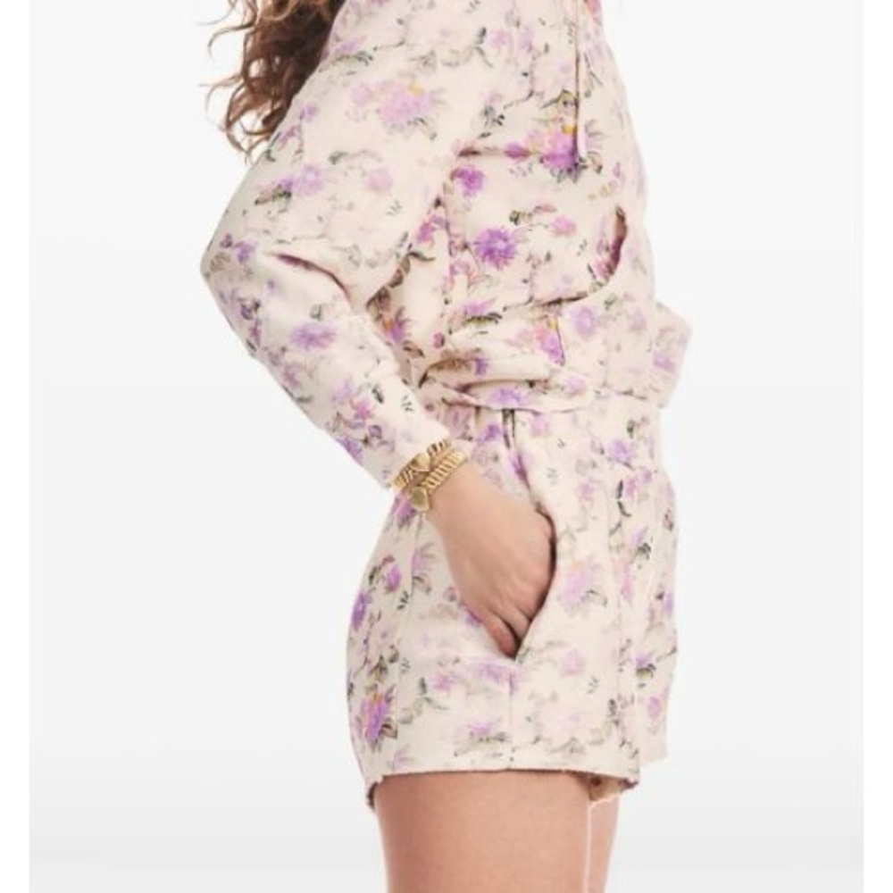 LoveShackFancy Renato Floral Print Shorts M Cotton Jersey Ultra Violet Clouds - Picture 2 of 14